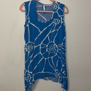 Women’s Escapada Tunic Sleeveless Square NeckAbstract Print Blue White Sz Med